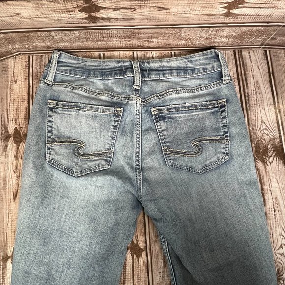 SILVER JEANS SUKI CAPRI Women's W 27 L 23.5 Blue Denim Jeans Capri Thick Stitch - Picture 3 of 6